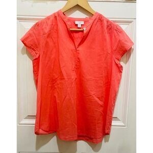 J.Jill Women's Medium Coral Cap Sleeve Button Up Blouse Shirt‎